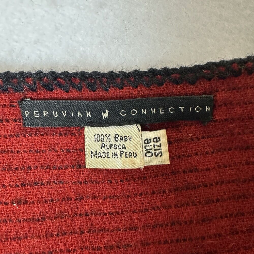 Peruvian Connection Red 100% Baby Alpaca poncho one size - Picture 4 of 5